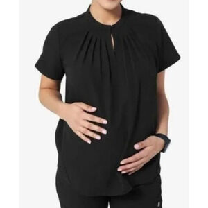 FIGS Women's Top Black Maternity Chira Somotillo Pleated Button Key-hole Size XL
